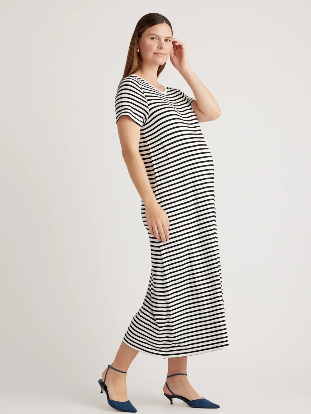 Quince Bamboo Jersey Maternity & Nursing T-Shirt Dress Size Large